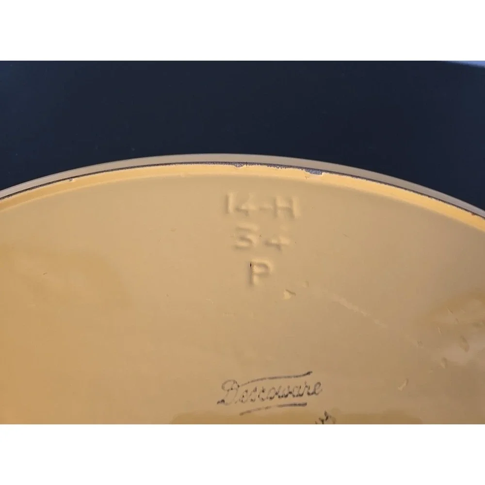 Vintage 60's Descoware Belgium 14H 34B‎ Enamel Cast Iron Casserole Yellow